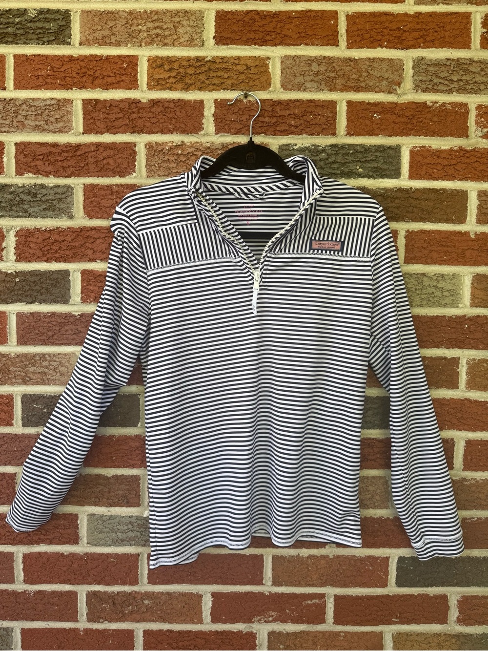 Girls Vineyard Vines Striped Quarter-Zip Pullover - Navy & White (XL 16)